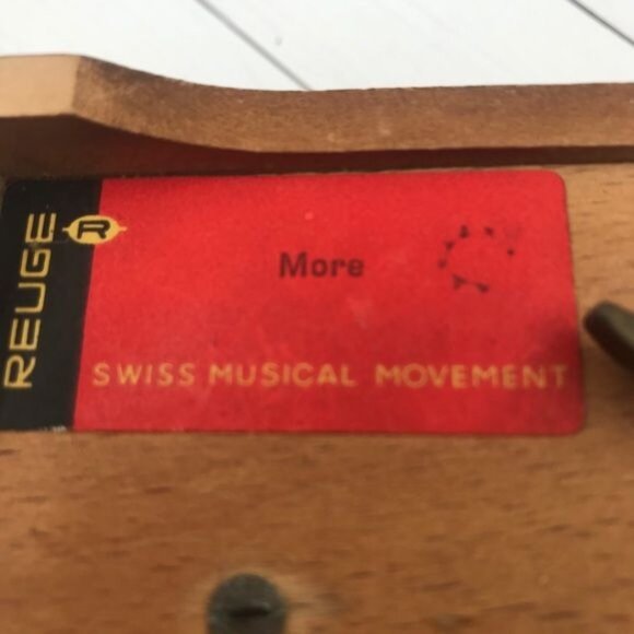 Reuge Swiss Music Box Boy Playing Horn for Bird Image on Top Wood Footed Hinged - Picture 5 of 13